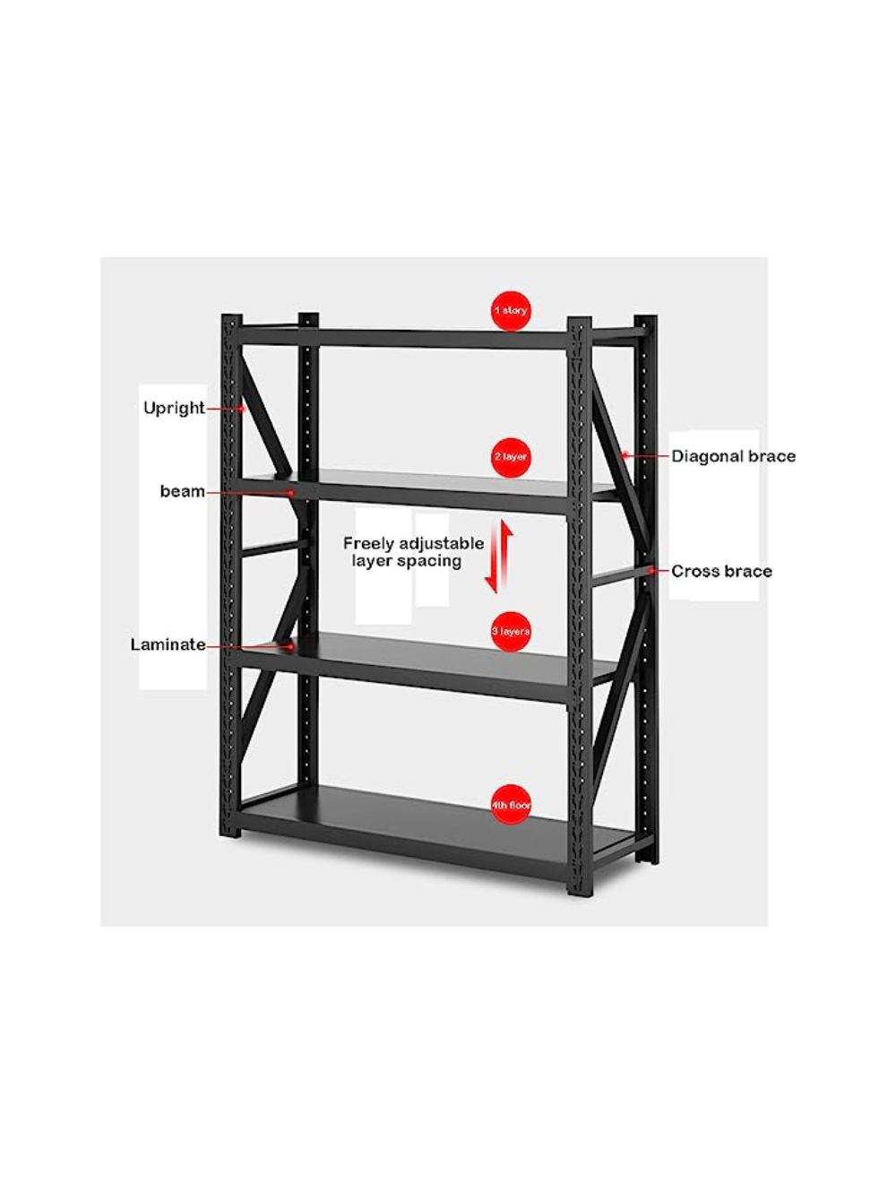 4 Tier Heavy Duty Shelving Rack 2.0m Commercial Shelves 1200kg / 300kg per Shelf