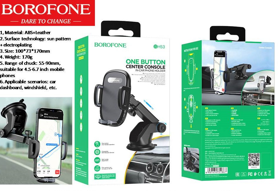 Borofone One Button Center Console In-Car Phone Holder