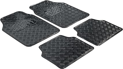 4-Piece Black Rubber/Aluminium Look Car Mat