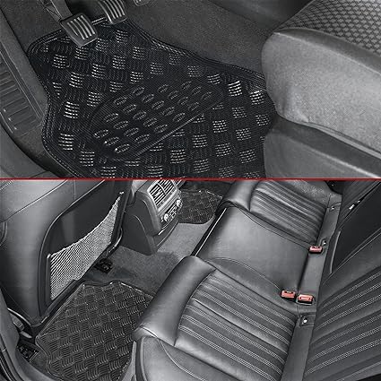 4-Piece Black Rubber/Aluminium Look Car Mat