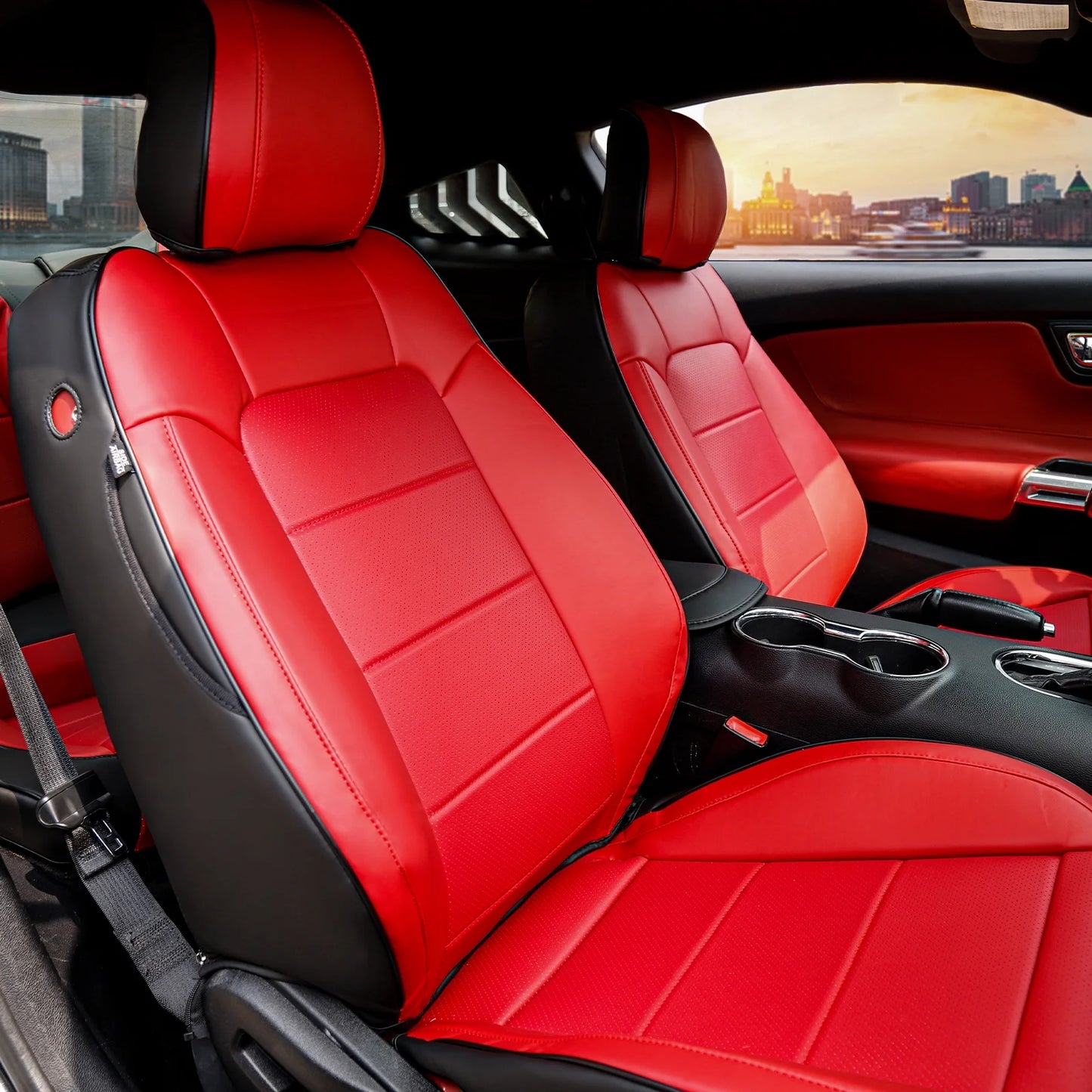 Leather Car Seat Covers Red & Black