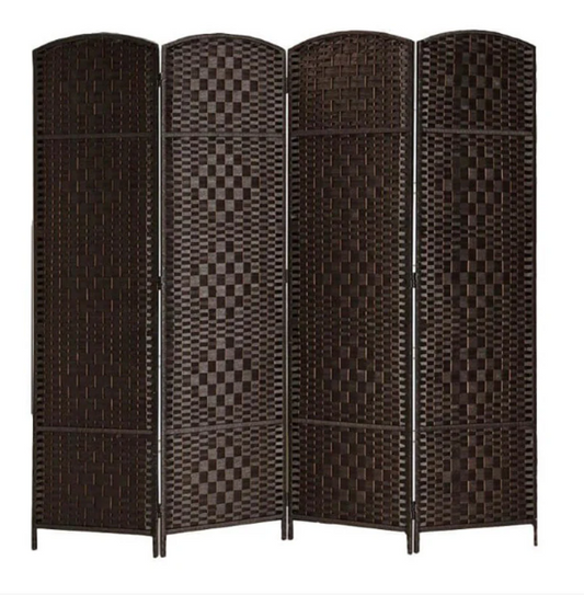 Room Divider Woven 4 Panel - 180cm x 180cm - Black