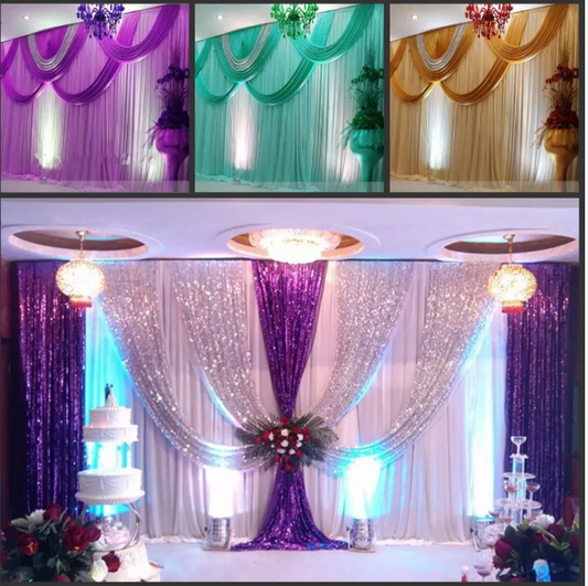 Long Wedding Party Backdrop Curtain Swag Ice Silk Event Banquet Church Stage Drapery Background Curtains Panel Decor