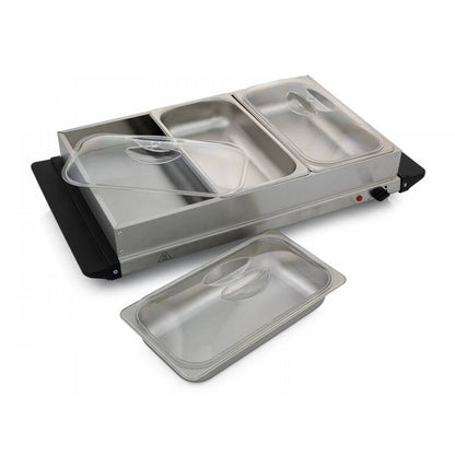 3 Pan Heated Food Warmer | 400W Electric | 3 Dish Stainless Steel Buffet Warmers