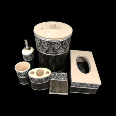 6 pc Bathroom Set Carved Black