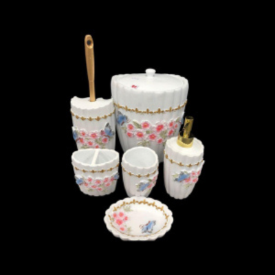 6 pc Bathroom Set Floral White