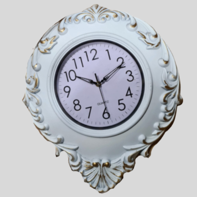 Wall Clock White Quartz Floral