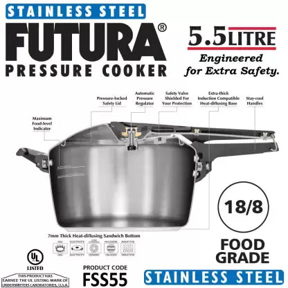 Futura Stainless Steel Pressure Cooker 5.5 Litre